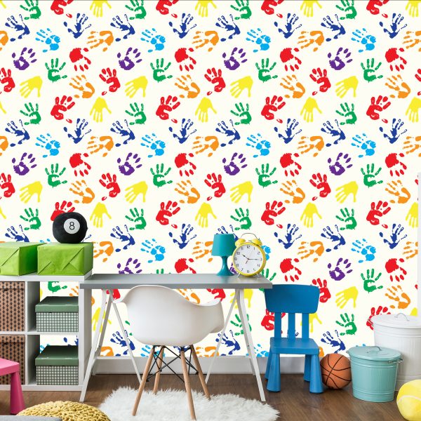 Behang Voor Kinderen - Kleurrijke Handafdrukken - Afbeelding 4