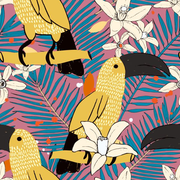 Behang Toekans En Bloemen - Afbeelding 2