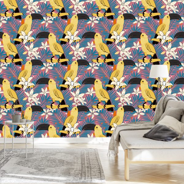 Behang Toekans En Bloemen - Afbeelding 3