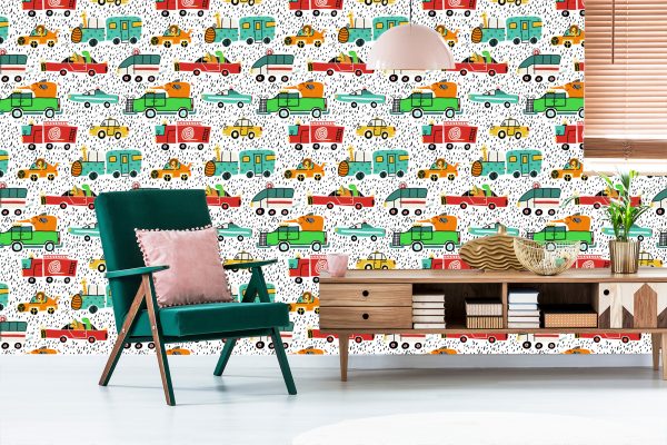 Behang Kleurrijke Dierenauto's Voor De Babykamer - Afbeelding 6