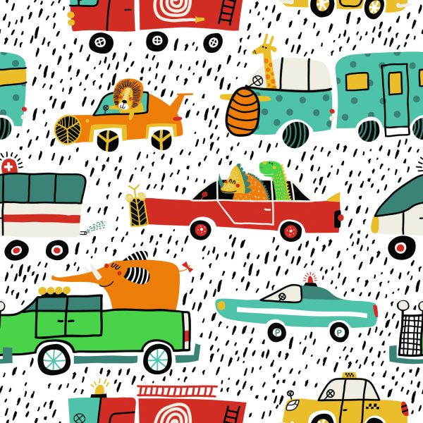 Behang Kleurrijke Dierenauto's Voor De Babykamer - Afbeelding 2