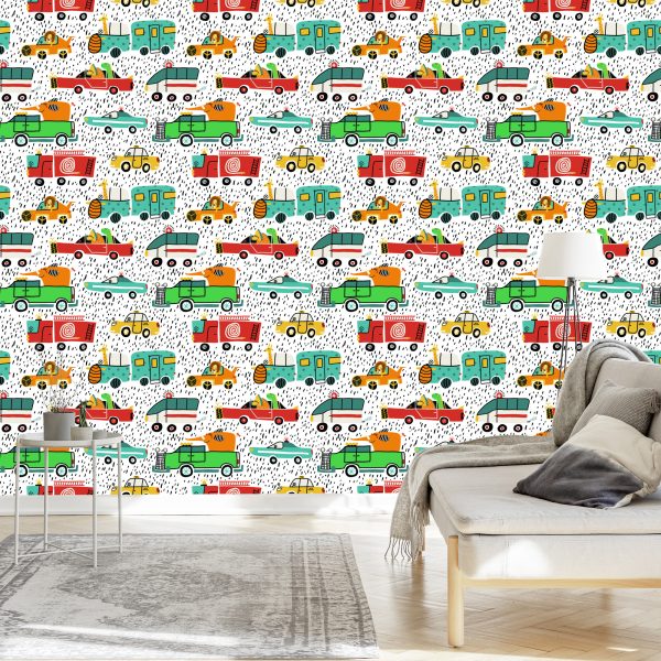 Behang Kleurrijke Dierenauto's Voor De Babykamer - Afbeelding 3