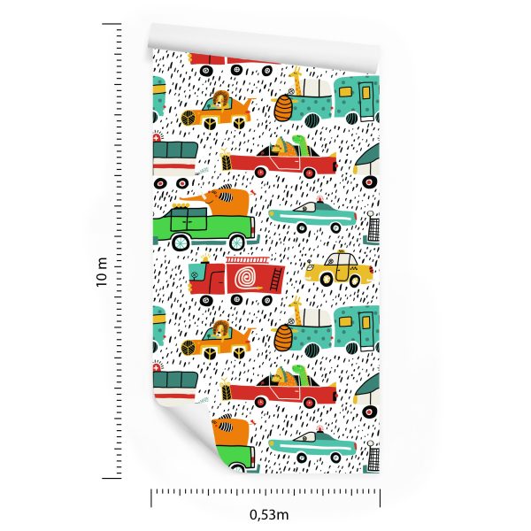 Behang Kleurrijke Dierenauto's Voor De Babykamer - Afbeelding 8