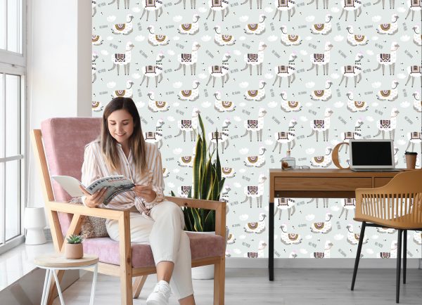 Behang Voor De Babykamer Van Een Lama Dieren Wolken - Afbeelding 7