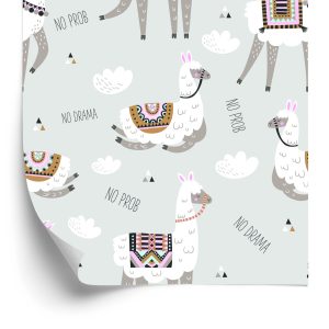 Behang Voor De Babykamer Van Een Lama Dieren Wolken