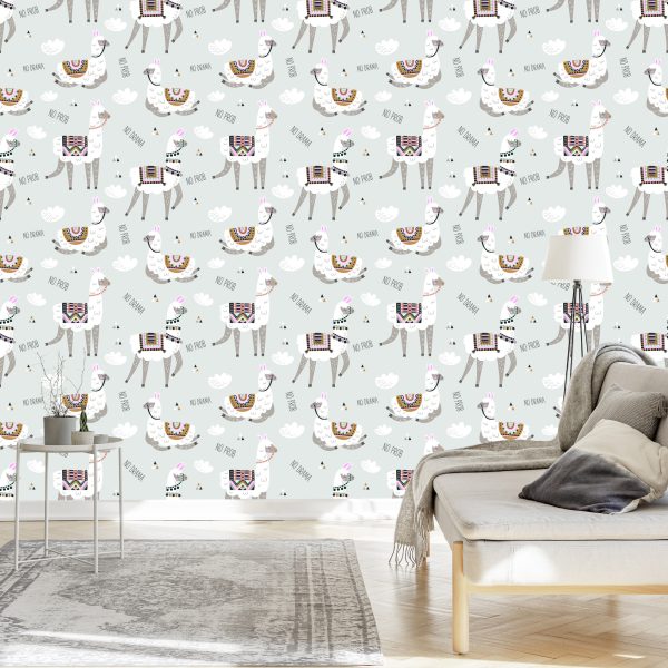 Behang Voor De Babykamer Van Een Lama Dieren Wolken - Afbeelding 3
