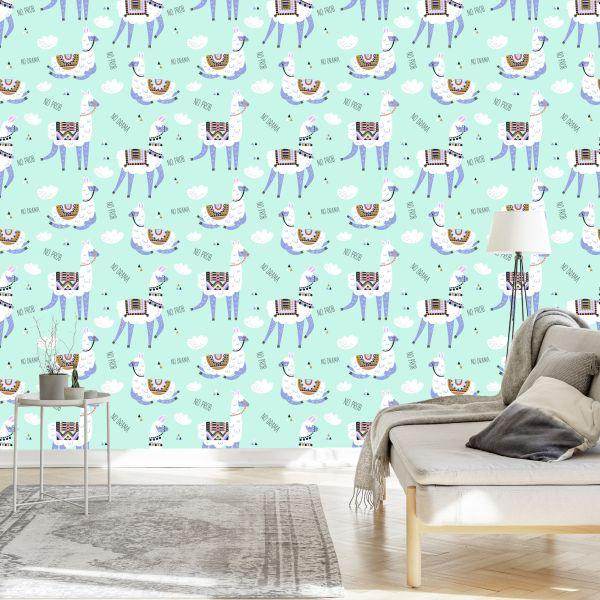 Behang Dieren Met Lama's Voor Een Babykamer - Afbeelding 3