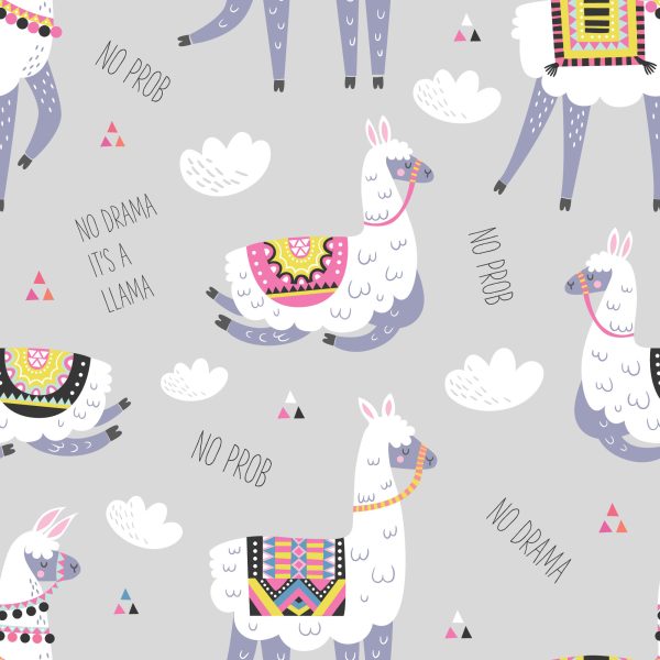 Behang Wolken Lama Dieren Voor Een Kinderkamer - Afbeelding 2