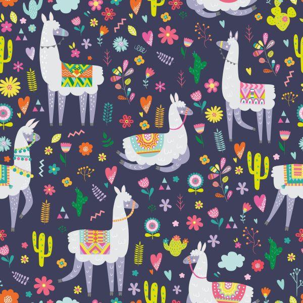 Behang Cactus Planten Kinderkamer Met Lama's - Afbeelding 2