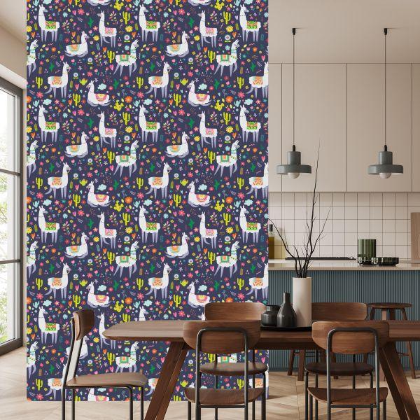 Behang Cactus Planten Kinderkamer Met Lama's - Afbeelding 4