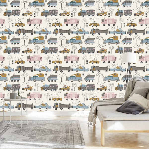 Behang Cars Boomdieren Voor De Babykamer - Afbeelding 3