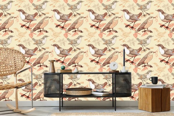 Behang Vogels Die Op De Takken Zitten - Afbeelding 5