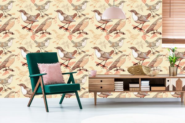 Behang Vogels Die Op De Takken Zitten - Afbeelding 6