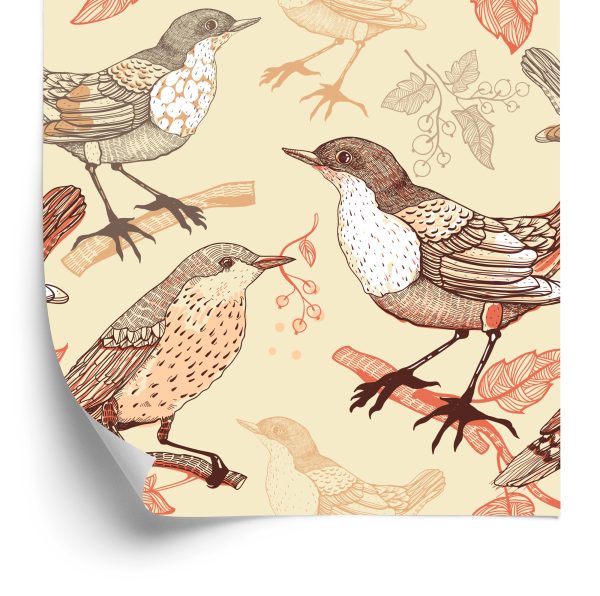Behang Vogels Die Op De Takken Zitten