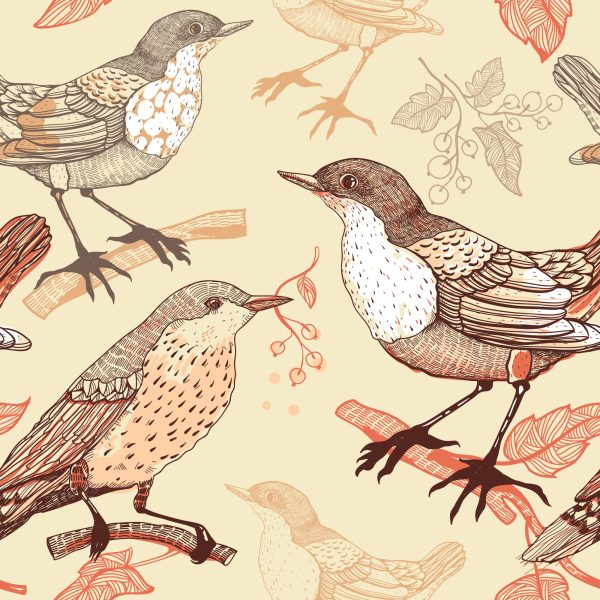 Behang Vogels Die Op De Takken Zitten - Afbeelding 2