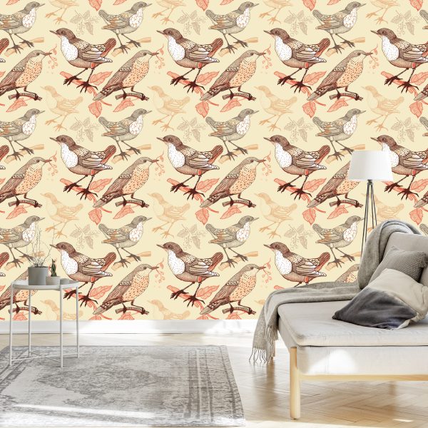 Behang Vogels Die Op De Takken Zitten - Afbeelding 3