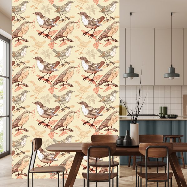 Behang Vogels Die Op De Takken Zitten - Afbeelding 4