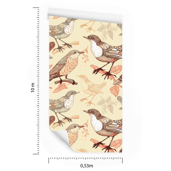 Behang Vogels Die Op De Takken Zitten - Afbeelding 8