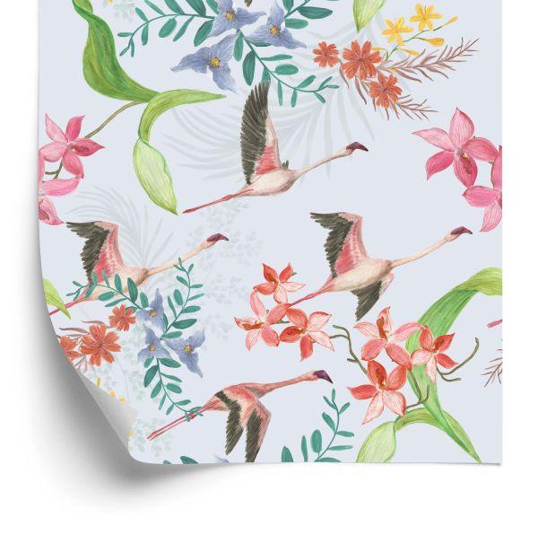 Behang Vliegende Kranen En Bloemen