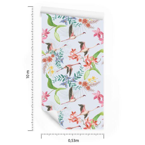 Behang Vliegende Kranen En Bloemen - Afbeelding 8