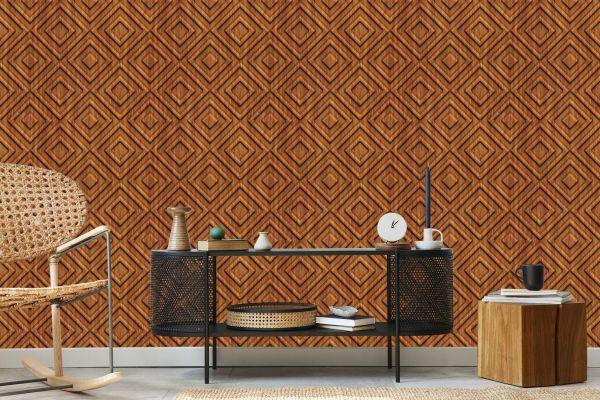 Behang Houten Geometrisch Retro Patroon - Afbeelding 5