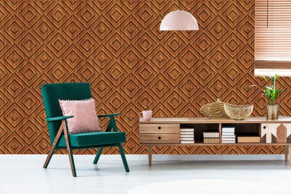 Behang Houten Geometrisch Retro Patroon - Afbeelding 6