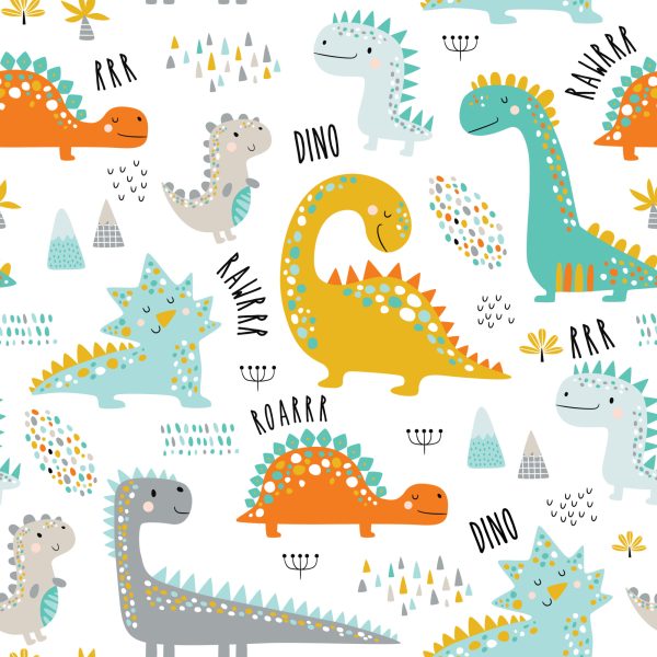 Behang Voor Kinderen Kleurrijke Dinosaurussen Bergen Natuur - Afbeelding 2
