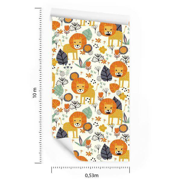 Behang Leeuwen, Bladeren, Bloemen, Planten, Jongenskamer - Afbeelding 8
