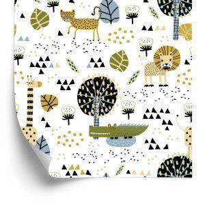 Behang Lions Tree Leaves Dots Jongenskamer