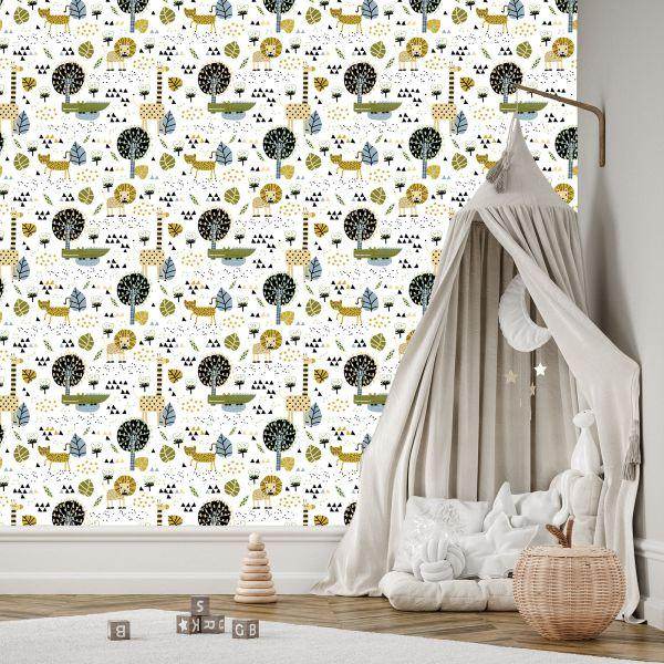 Behang Lions Tree Leaves Dots Jongenskamer - Afbeelding 3
