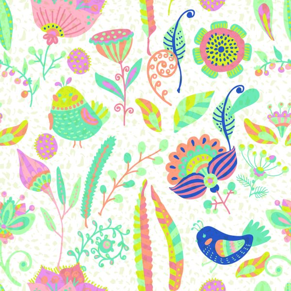 Behang Voor Kinderen - Kleurrijke Planten En Vogels - Afbeelding 2
