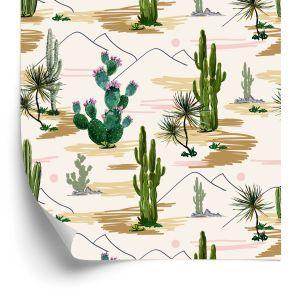 Behang Cactussen Bloemen Landschap
