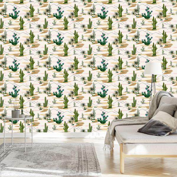 Behang Cactussen Bloemen Landschap - Afbeelding 3