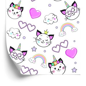 Behang Voor Kinderen - Kleine Kittens, Hartjes En Sterren