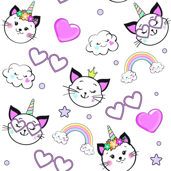 Behang Voor Kinderen - Kleine Kittens, Hartjes En Sterren - Afbeelding 2