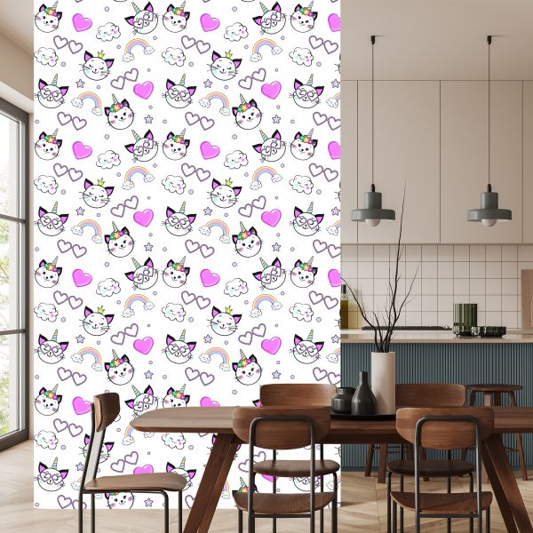 Behang Voor Kinderen - Kleine Kittens, Hartjes En Sterren - Afbeelding 4