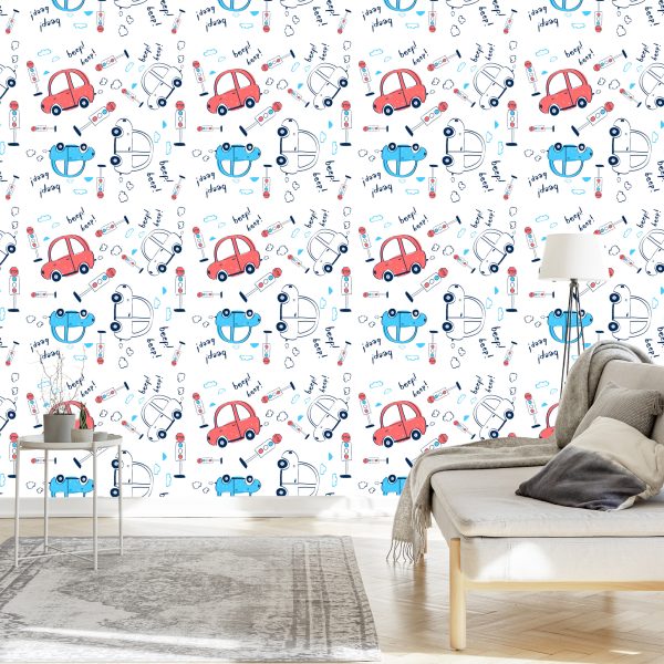 Behang Auto's, Auto's, Wolken, Voor De Kinderkamer - Afbeelding 3