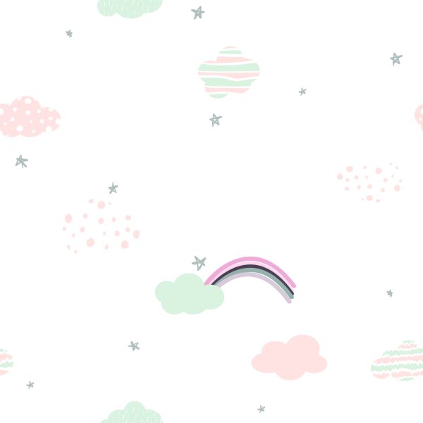 Behang Voor Kinderen, Regenboog En Wolken - Afbeelding 2