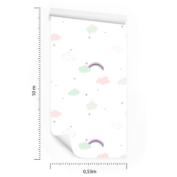 Behang Voor Kinderen, Regenboog En Wolken - Afbeelding 8