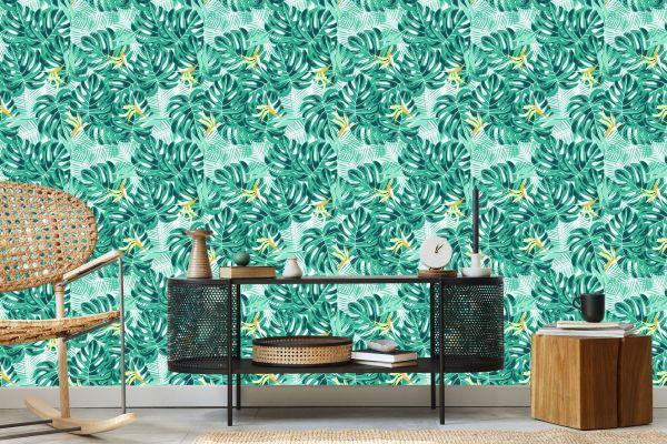 Behang Bladeren En Delicate Bloemen - Afbeelding 5