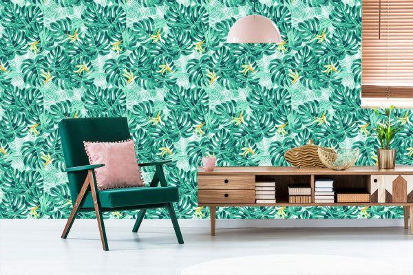 Behang Bladeren En Delicate Bloemen - Afbeelding 6
