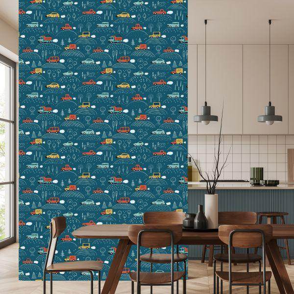Behang Kleurrijke Boomwagen Voor De Kinderkamer - Afbeelding 4