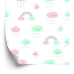 Behang Voor Kinderen - Sterren, Wolken En Regenboog