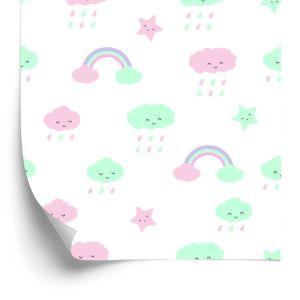 Behang Voor Kinderen - Sterren, Wolken En Regenboog