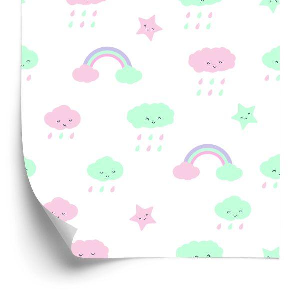 Behang Voor Kinderen - Sterren, Wolken En Regenboog