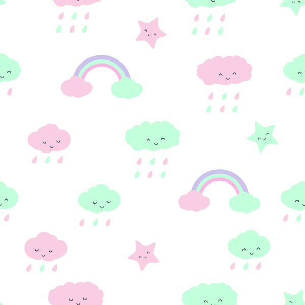 Behang Voor Kinderen - Sterren, Wolken En Regenboog - Afbeelding 2