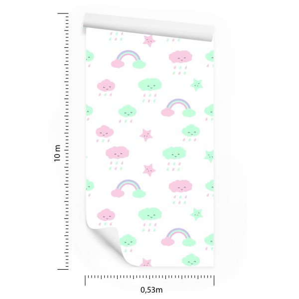 Behang Voor Kinderen - Sterren, Wolken En Regenboog - Afbeelding 8