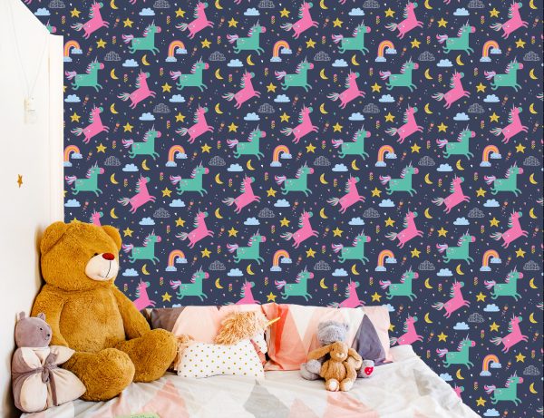 Behang Voor Meisjes Met Kleurrijke Regenboogeenhoorns - Afbeelding 6