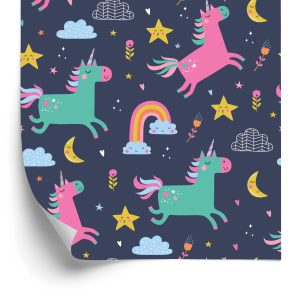 Behang Voor Meisjes Met Kleurrijke Regenboogeenhoorns