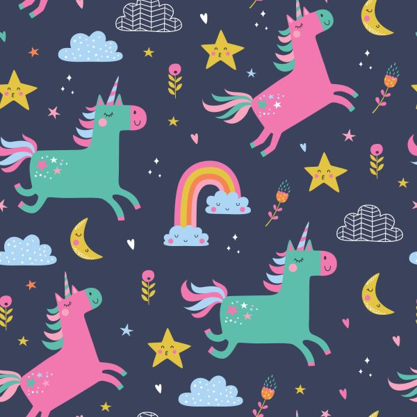 Behang Voor Meisjes Met Kleurrijke Regenboogeenhoorns - Afbeelding 2